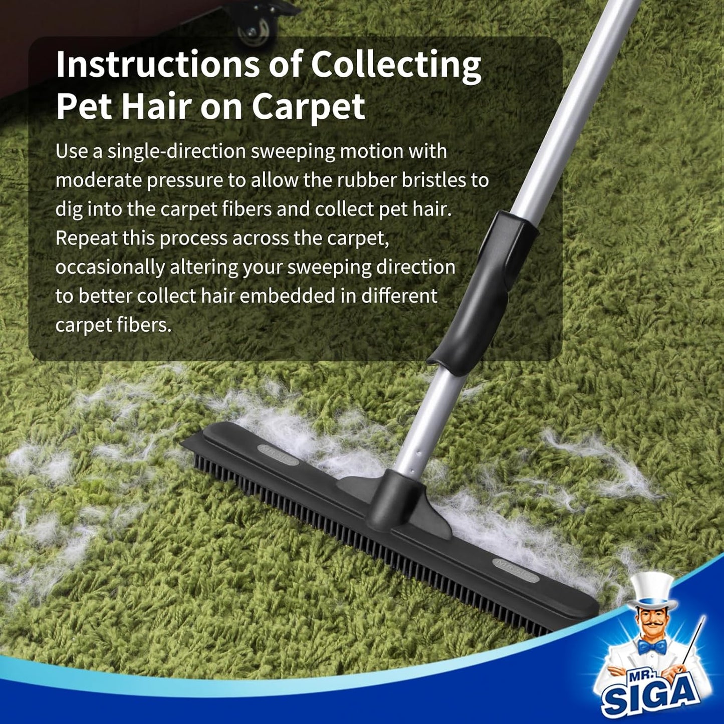 non-scratch eva/rubber bristles designed for pet hair pickup on carpet and hard floors