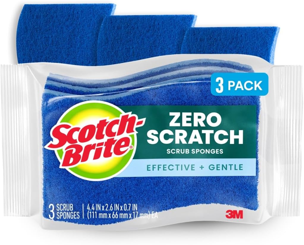non-scratch scrubbing fibers safe on nonstick cookware, glass, and countertops