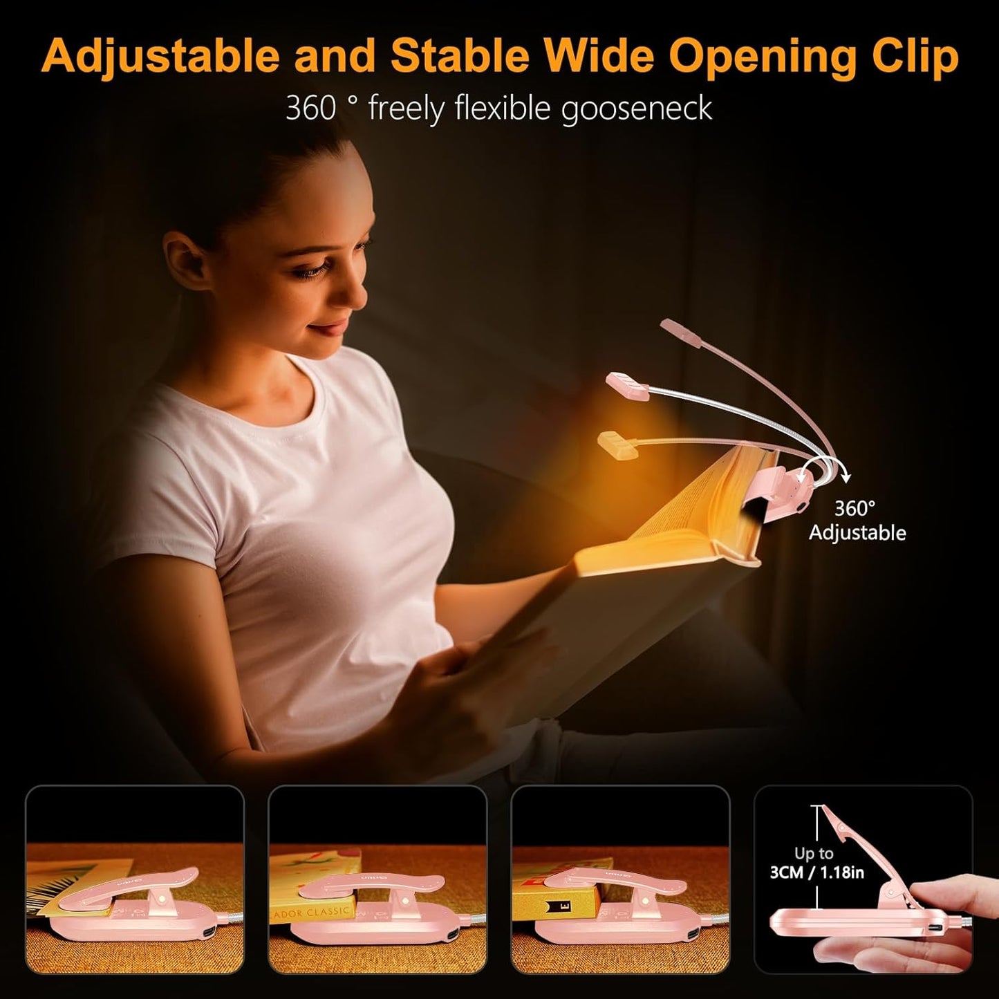 non-slip clip compatible with e-readers, books, and bookshelves