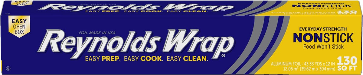 non-stick aluminum coating on the dull side for clean food release without greasing