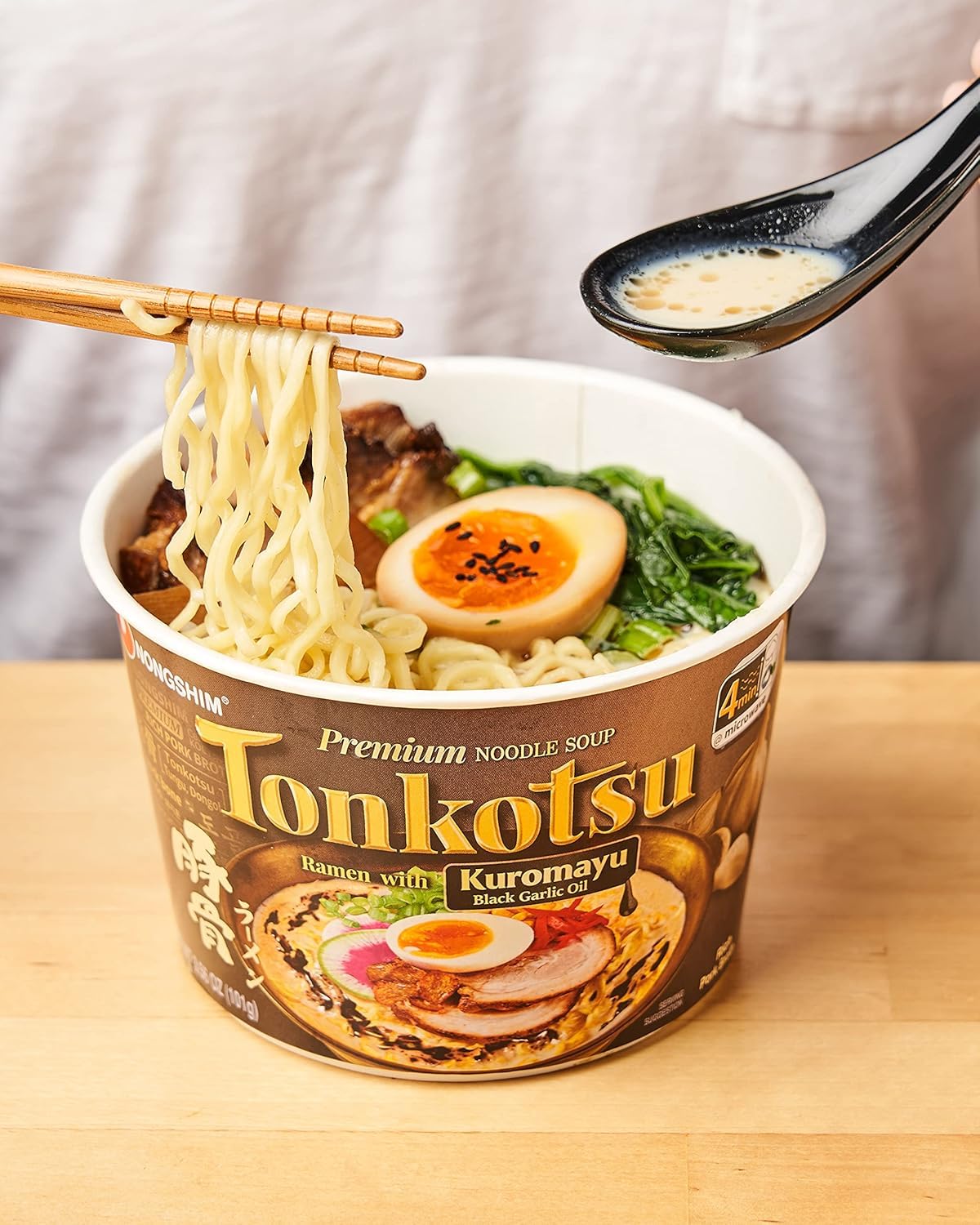 Nongshim Tonkotsu Ramen with Kuromatsu Noodle Big Bowl, 3.56 Ounce (Pack Of 6) – Hotel Room Dinner After a Long Travel Day