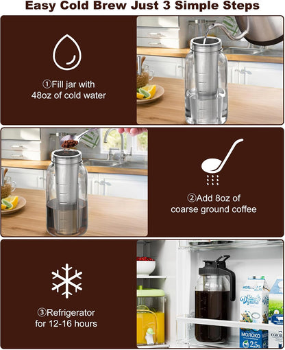 NUFUEDU Glass Cold Brew Jar with Stainless Filter – Neutral-Toned Pitcher for a Less-Is-More Pantry