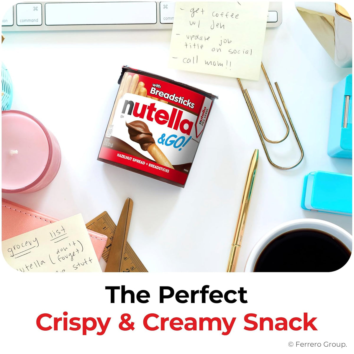 Nutella & GO! Hazelnut Spread with Breadsticks – Office Desk Drawer 3 PM Pick-Me-Up Snack, 12 Single-Serve 1.8 oz Cups