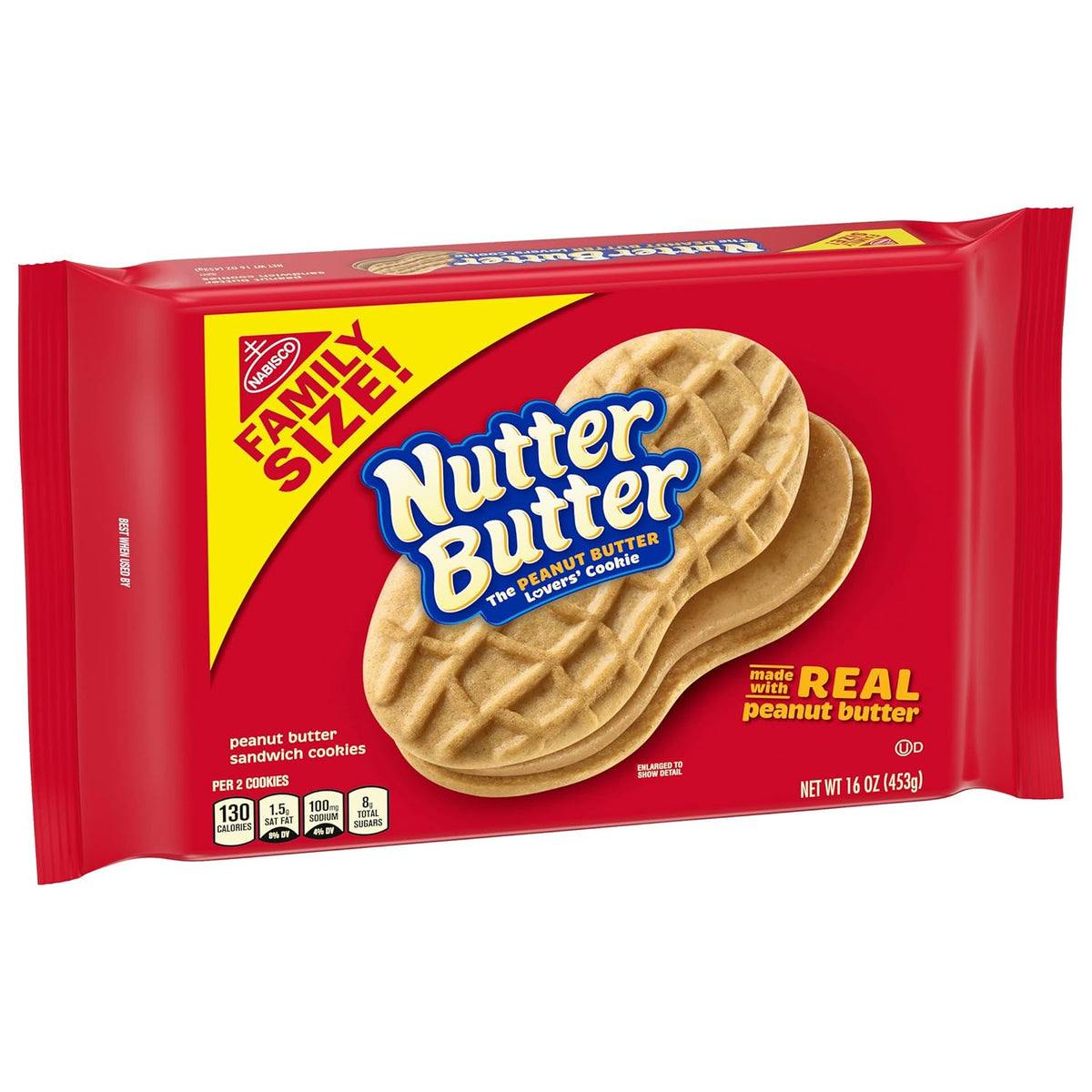 Nutter Butter Family Size Peanut Butter Sandwich Cookies, 16 oz – Mess-Friendly Travel Snack for Commuters