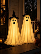 GlowGhost Living Room Halloween Accent – 88in Telescoping Floor Ghost with Warm White LED for Cozy Seasonal Ambiance