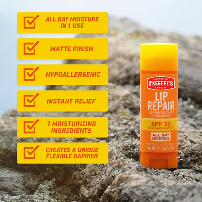 O'Keeffe's Lip Repair SPF 35 Lip Balm Stick – Compact Travel Essential Combining SPF and Deep Hydration