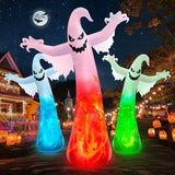 HalloweenProps 12FT Halloween Ghost Lawn Inflatables – Weatherproof Outdoor Centerpiece with Swirling Flame LEDs for Yard and Driveway