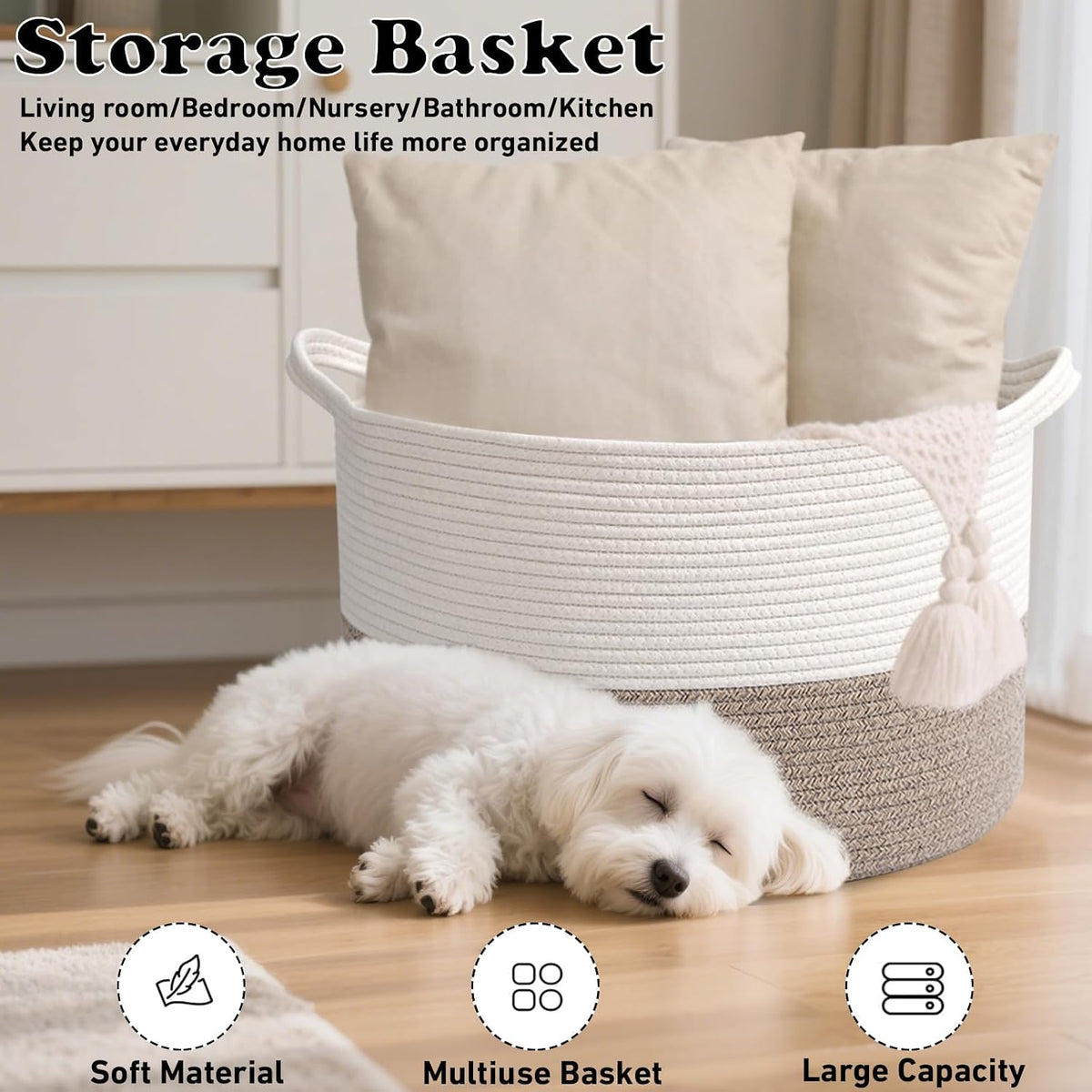 OBQAY Large Woven Blanket Basket – Stylish Apartment Warming Gift for Her