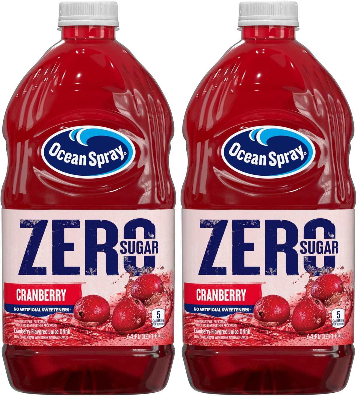 Ocean Spray® ZERO Sugar Cranberry Juice Drink, Cranberry Juice Drink Sweetened with Stevia, 64 Fl Oz Bottle (Pack of 2)