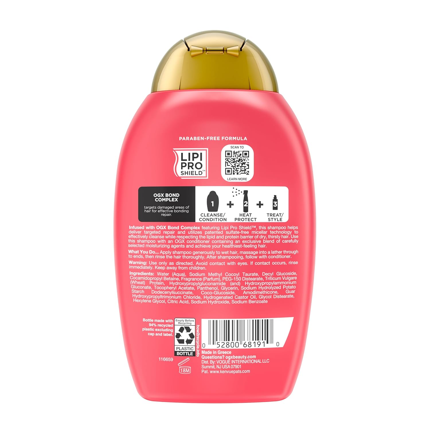 OGX Bond Protein Repair Shampoo – Wind-Down Bath Time Ritual for Dry, Brittle Hair, Gentle Floral Scent 13 fl oz