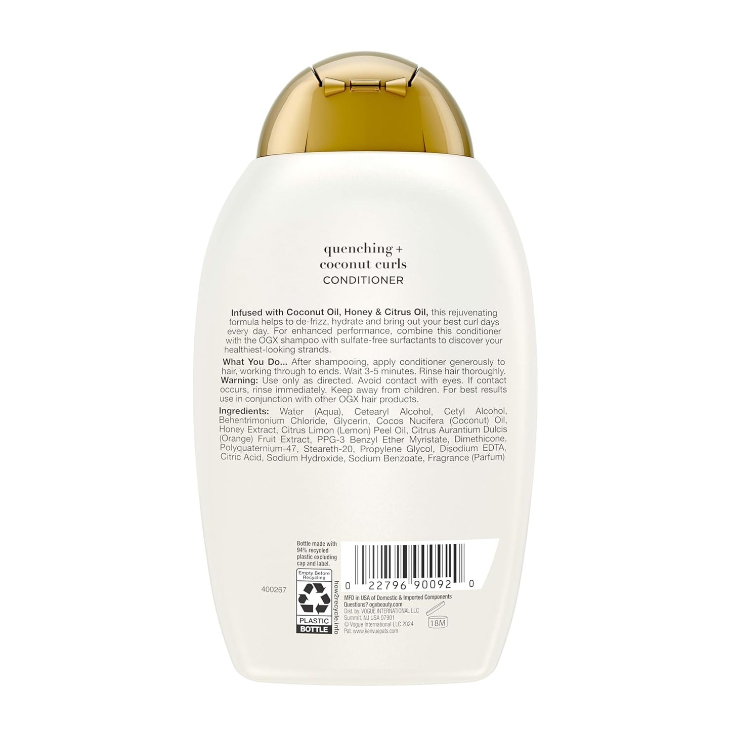 OGX Coconut Curls Conditioner – Sensory Shower Experience for Coarse Curly Hair, Sulfate-Free Paraben-Free Formula