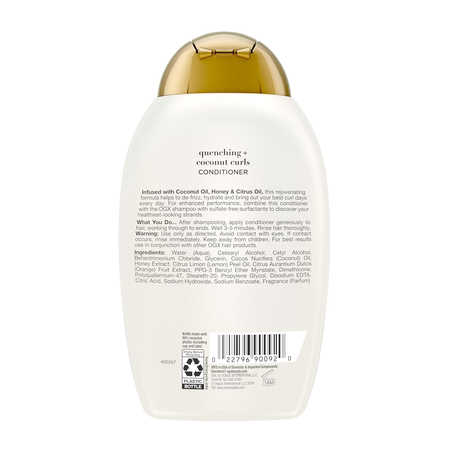 OGX Coconut Curls Conditioner – Sensory Shower Experience for Coarse Curly Hair, Sulfate-Free Paraben-Free Formula