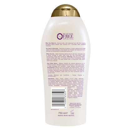 OGX Coconut Miracle Oil Shampoo – Less-Is-More Hair Care for Coarse Strands, Neutral Vanilla Scent with No Heavy Residue
