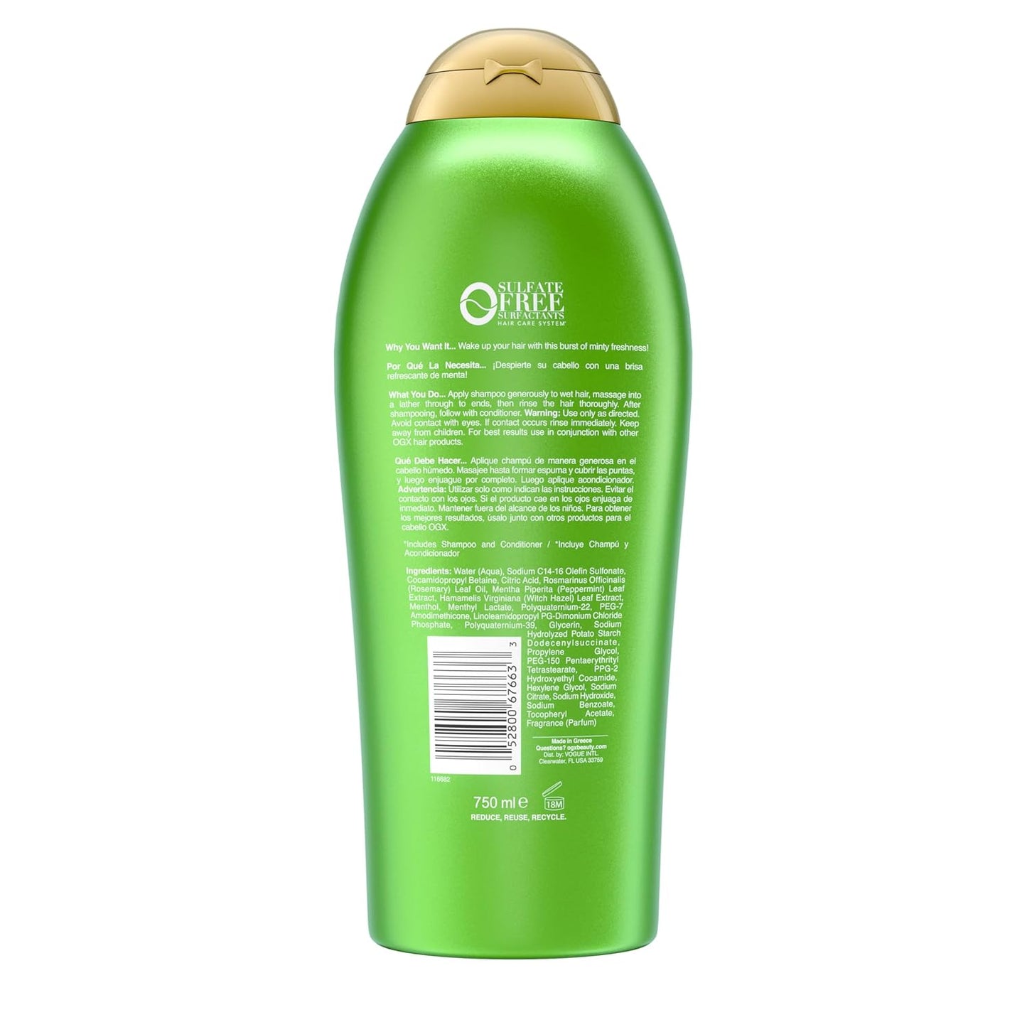 OGX Extra Strength Refreshing Scalp + Rosemary Mint Shampoo – Single-Bottle Scalp Care Solution for Effortless Daily Use and Minimal Routines, 25.4 fl. oz