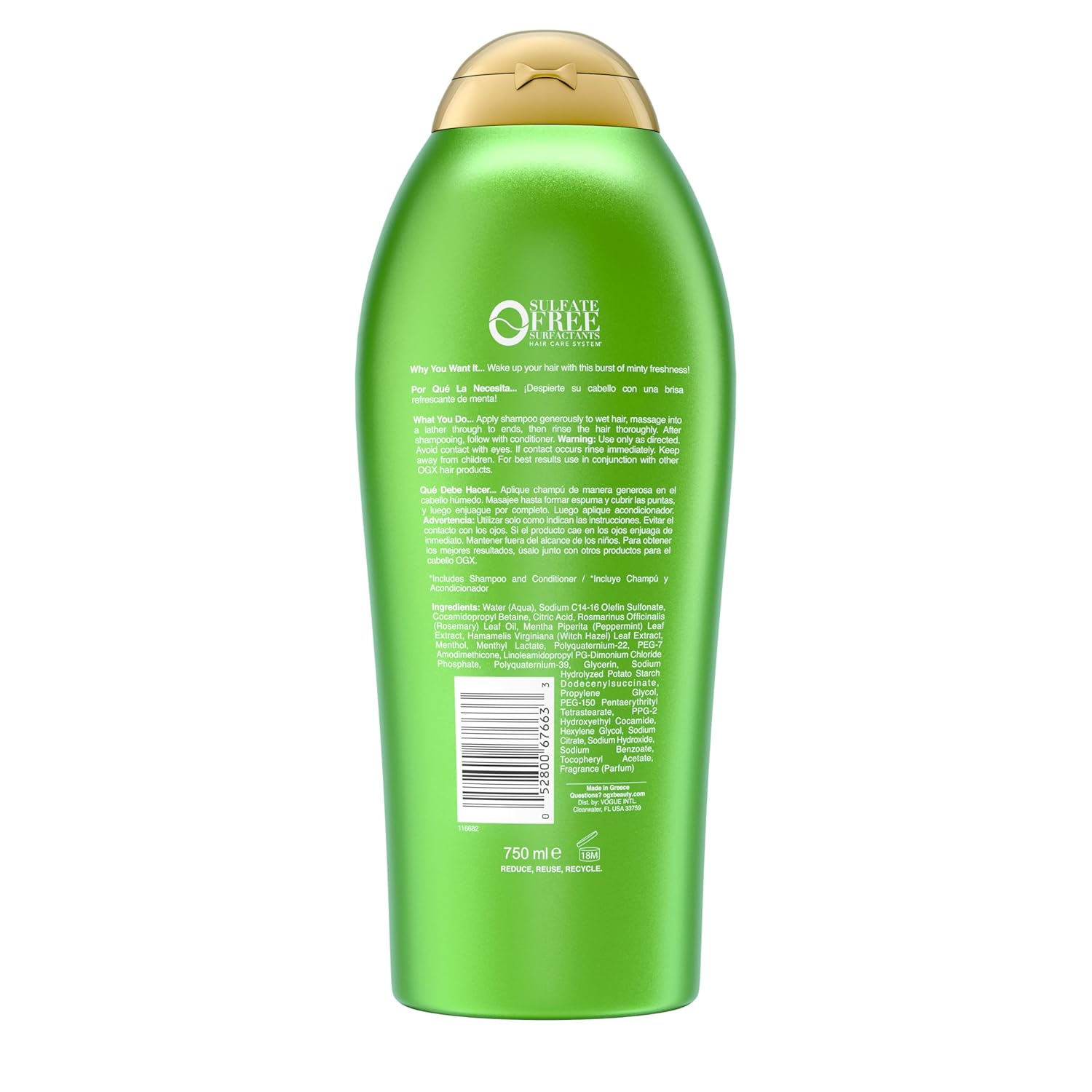 OGX Extra Strength Refreshing Scalp + Rosemary Mint Shampoo – Single-Bottle Scalp Care Solution for Effortless Daily Use and Minimal Routines, 25.4 fl. oz