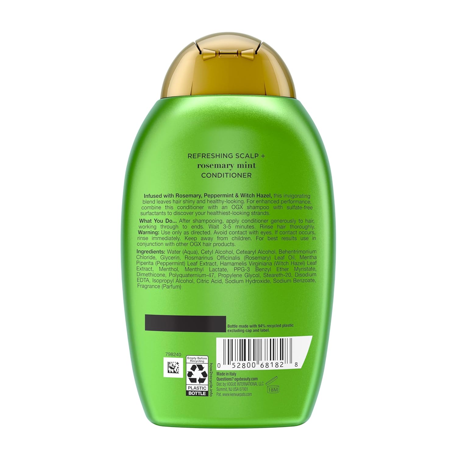 OGX Extra Strength Rosemary Mint Conditioner – Streamlined Clean Conditioner for Neutral-Toned Vanity, Rosemary Mint
