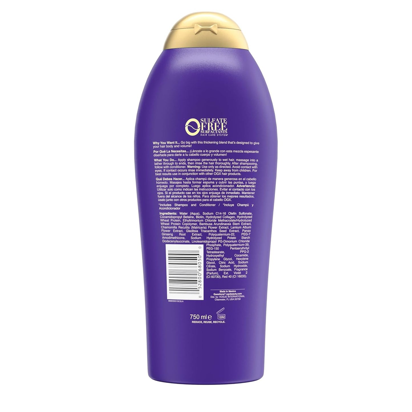 OGX Extra Strength Volumizing Shampoo – Elevated Hair Care Ritual with Vanilla Scent, 25.4 fl oz
