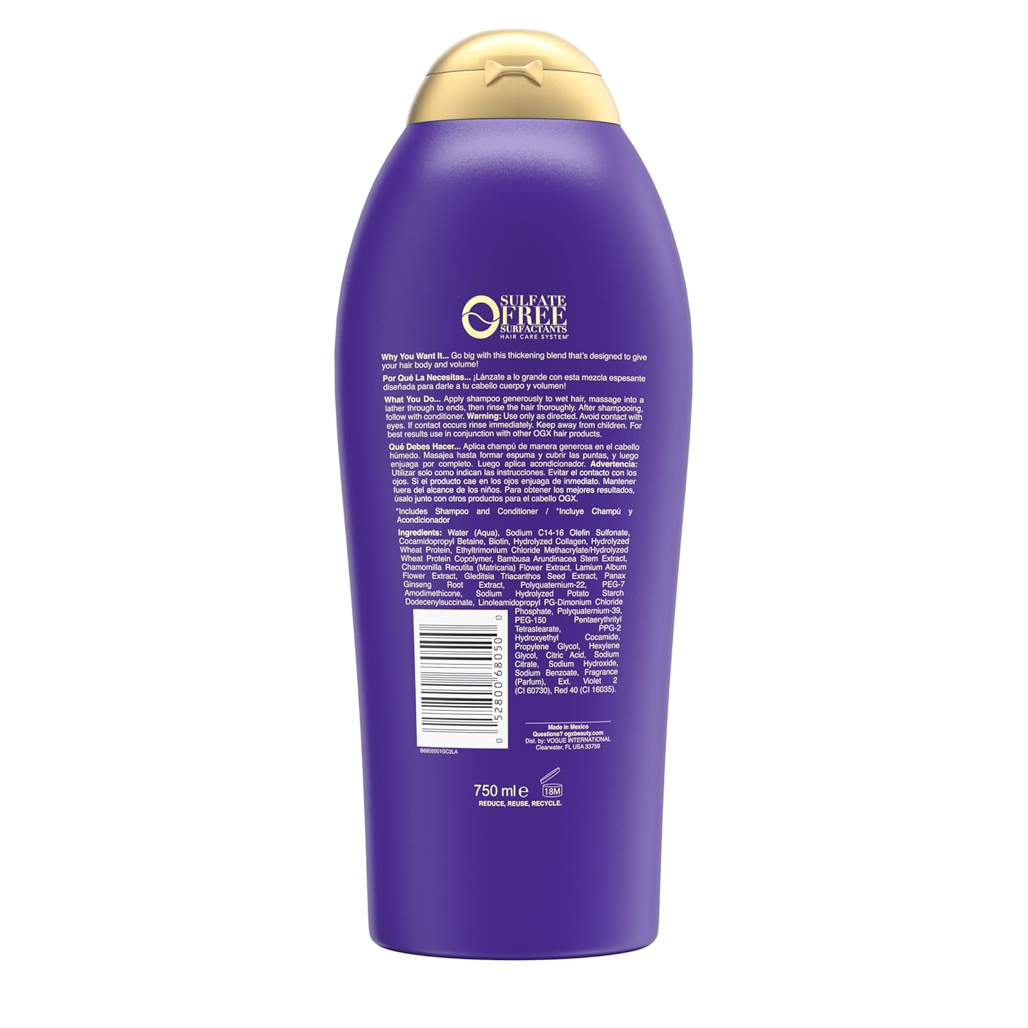 OGX Extra Strength Volumizing Shampoo – Elevated Hair Care Ritual with Vanilla Scent, 25.4 fl oz