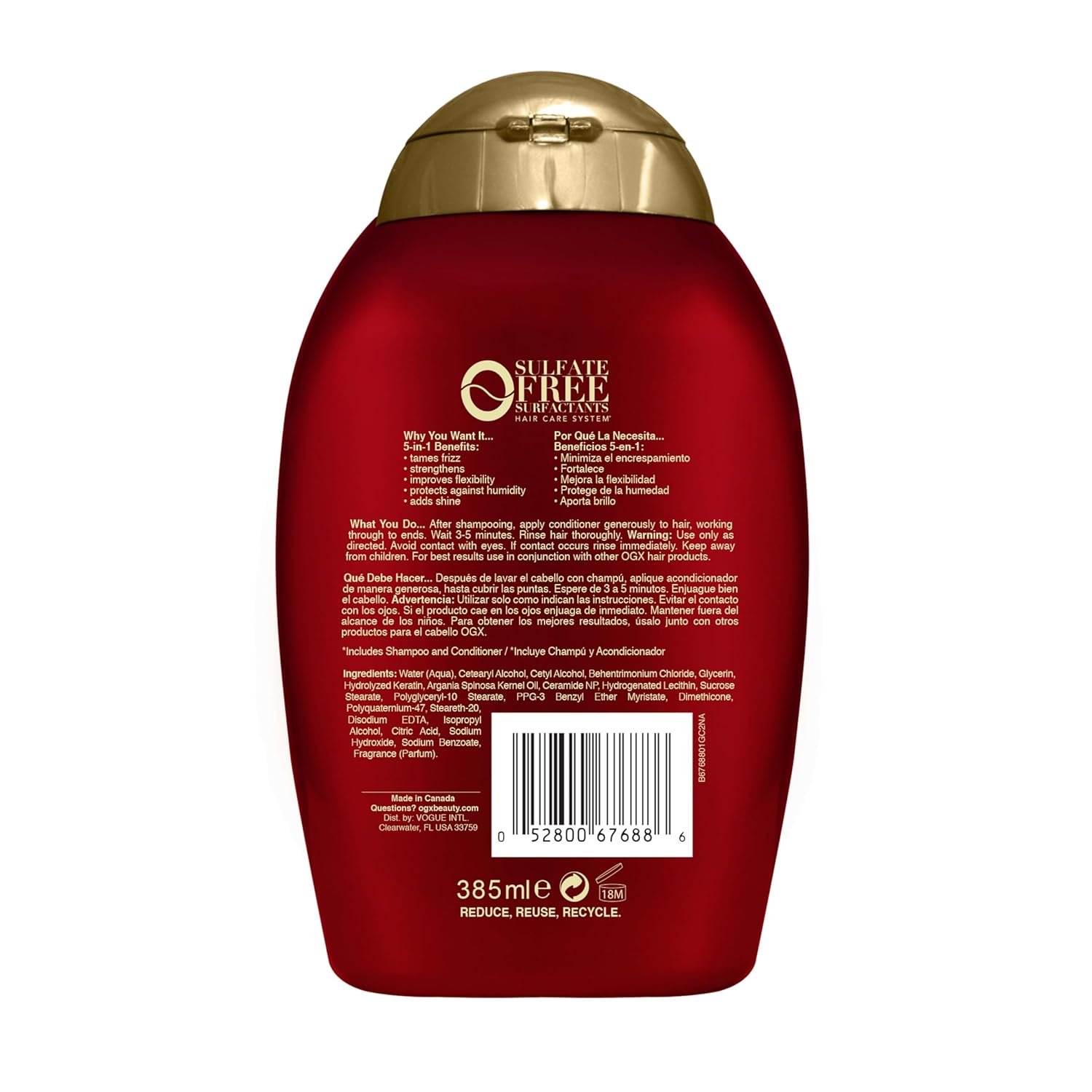 OGX Frizz-Free + Keratin Smoothing Conditioner – Golden Amber and Vanilla Aroma for Self-Care Sundays