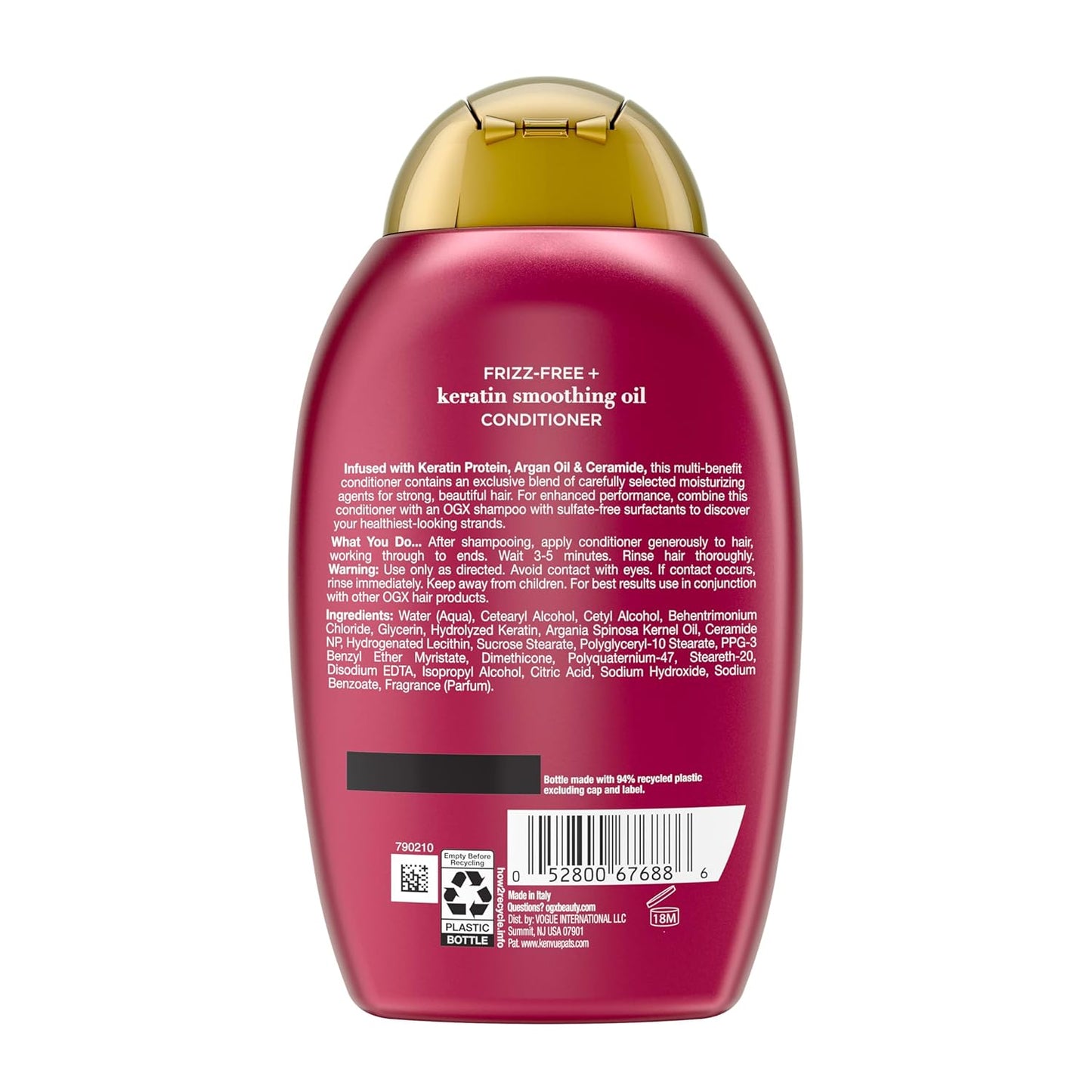 OGX Frizz-Free + Keratin Smoothing Conditioner – Golden Amber and Vanilla Aroma for Self-Care Sundays