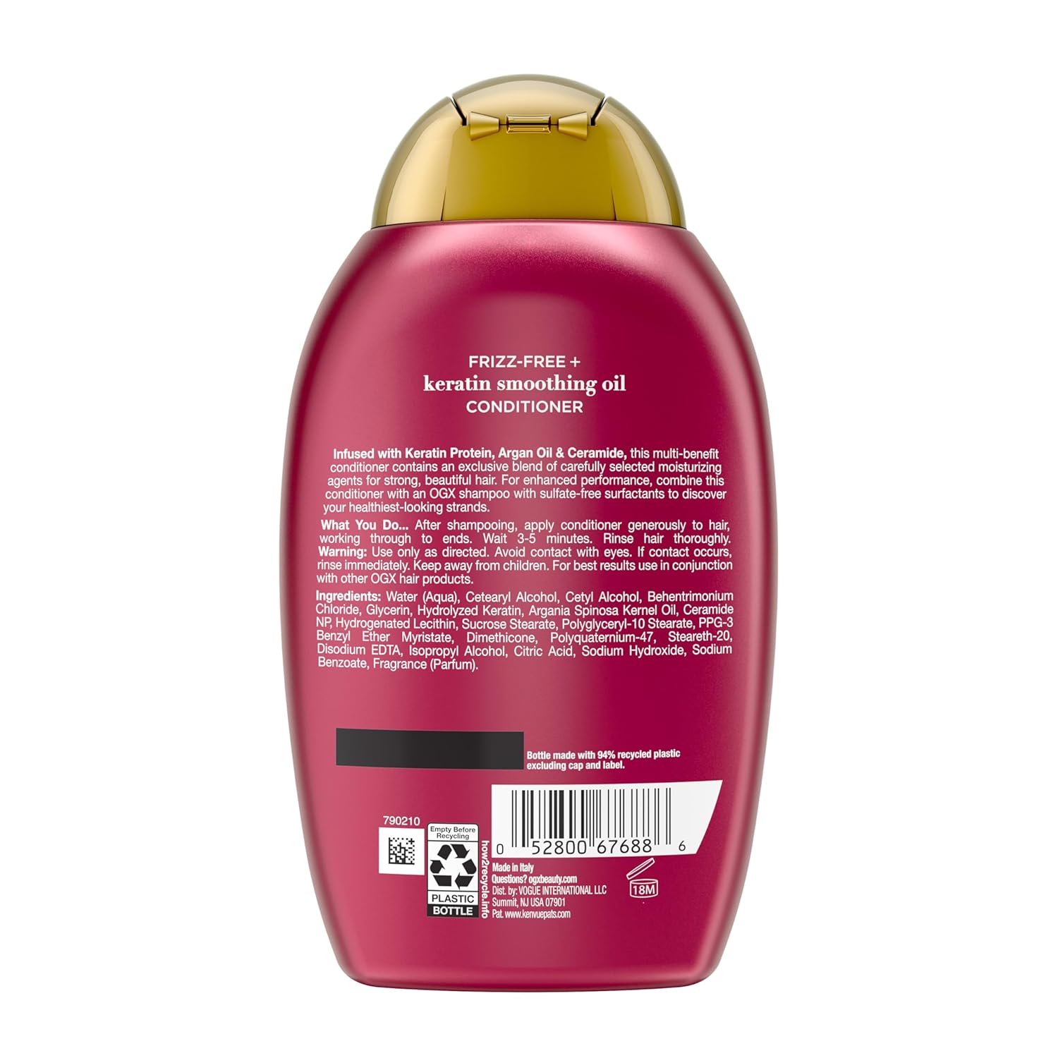OGX Frizz-Free + Keratin Smoothing Conditioner – Golden Amber and Vanilla Aroma for Self-Care Sundays