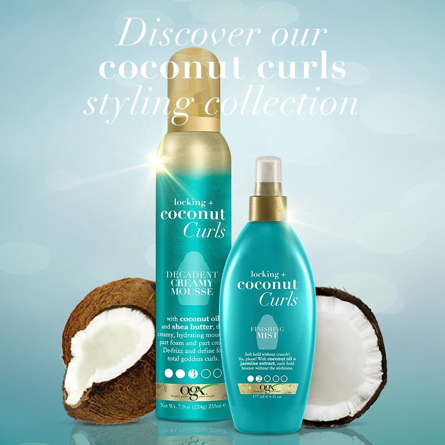 OGX Locking + Coconut Curls Mousse – Bath Time Indulgence for Color-Treated Curls, Tropical Vanilla Scent, 7.9 Ounce