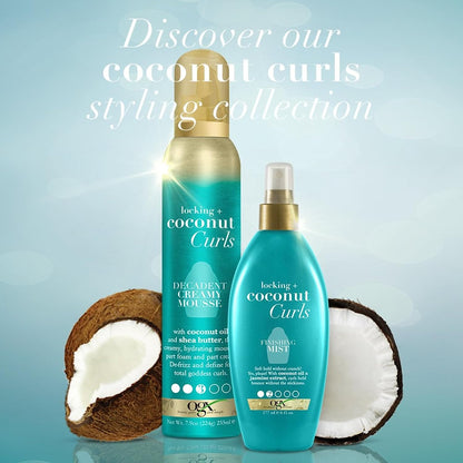 OGX Locking + Coconut Curls Mousse – Bath Time Indulgence for Color-Treated Curls, Tropical Vanilla Scent, 7.9 Ounce