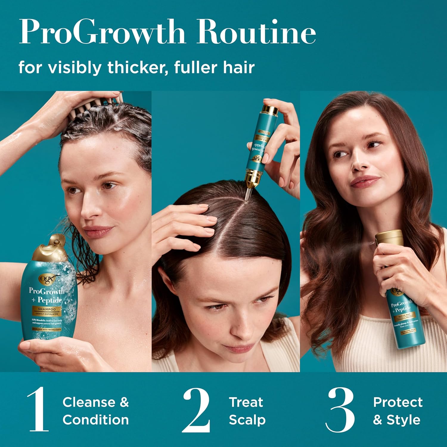 OGX ProGrowth + Peptide Clarifying Shampoo – Lightly Scented, Skin-Conscious Formula for Worry-Free Styling