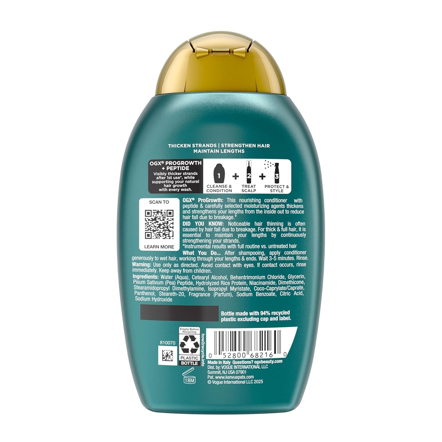 OGX ProGrowth + Peptide Conditioner – Restorative Post-Shampoo Step for Visible Thickness and Softness