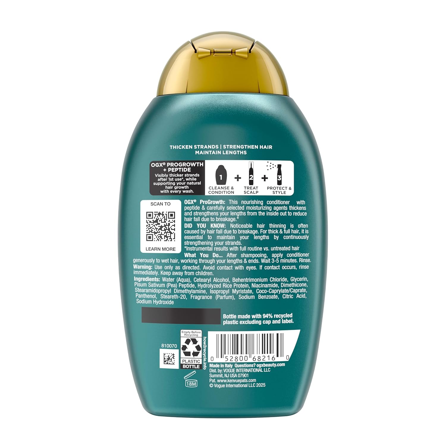 OGX ProGrowth + Peptide Conditioner – Restorative Post-Shampoo Step for Visible Thickness and Softness