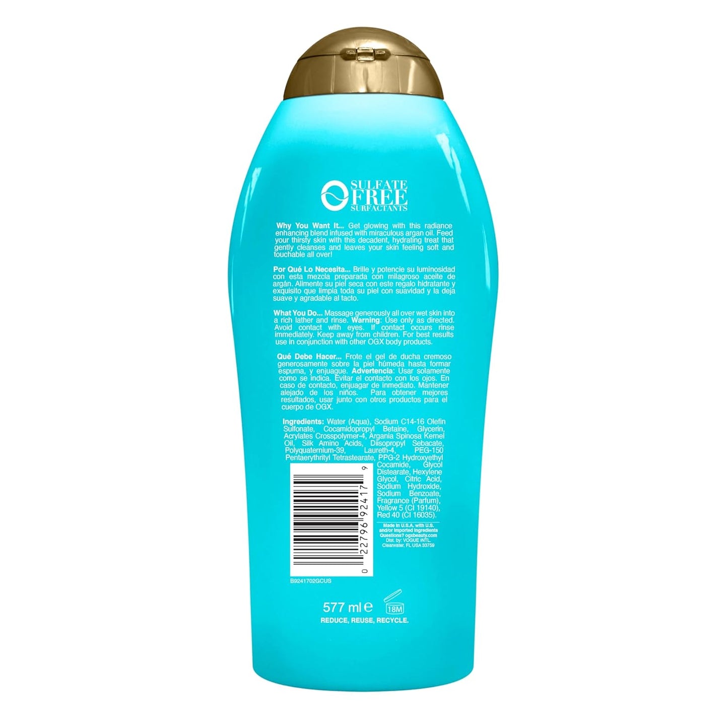 OGX Radiant Glow Argan Body Wash – Mood-Setting Fragrance Body Cleanser for Self-Care and Evening Unwind, 19.5 fl oz