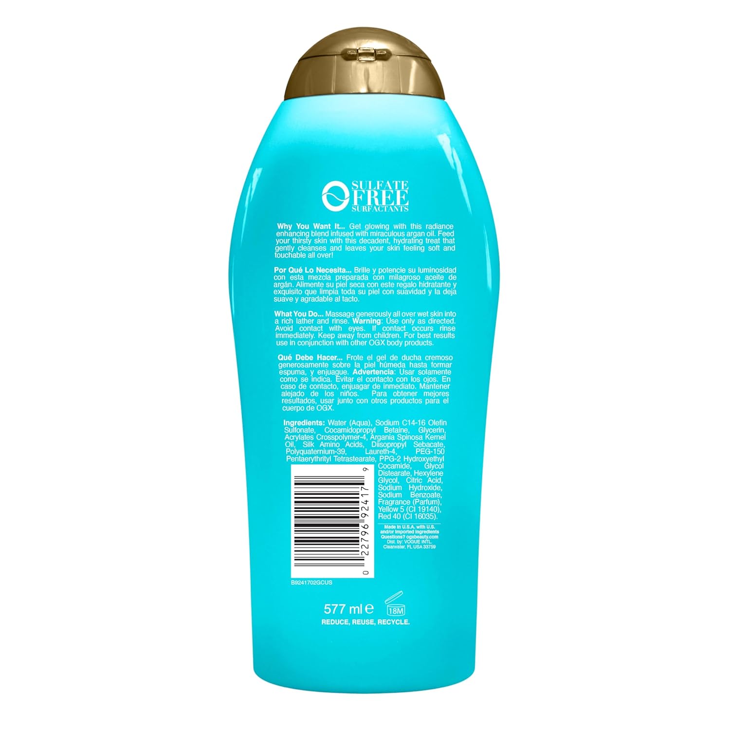 OGX Radiant Glow Argan Body Wash – Mood-Setting Fragrance Body Cleanser for Self-Care and Evening Unwind, 19.5 fl oz