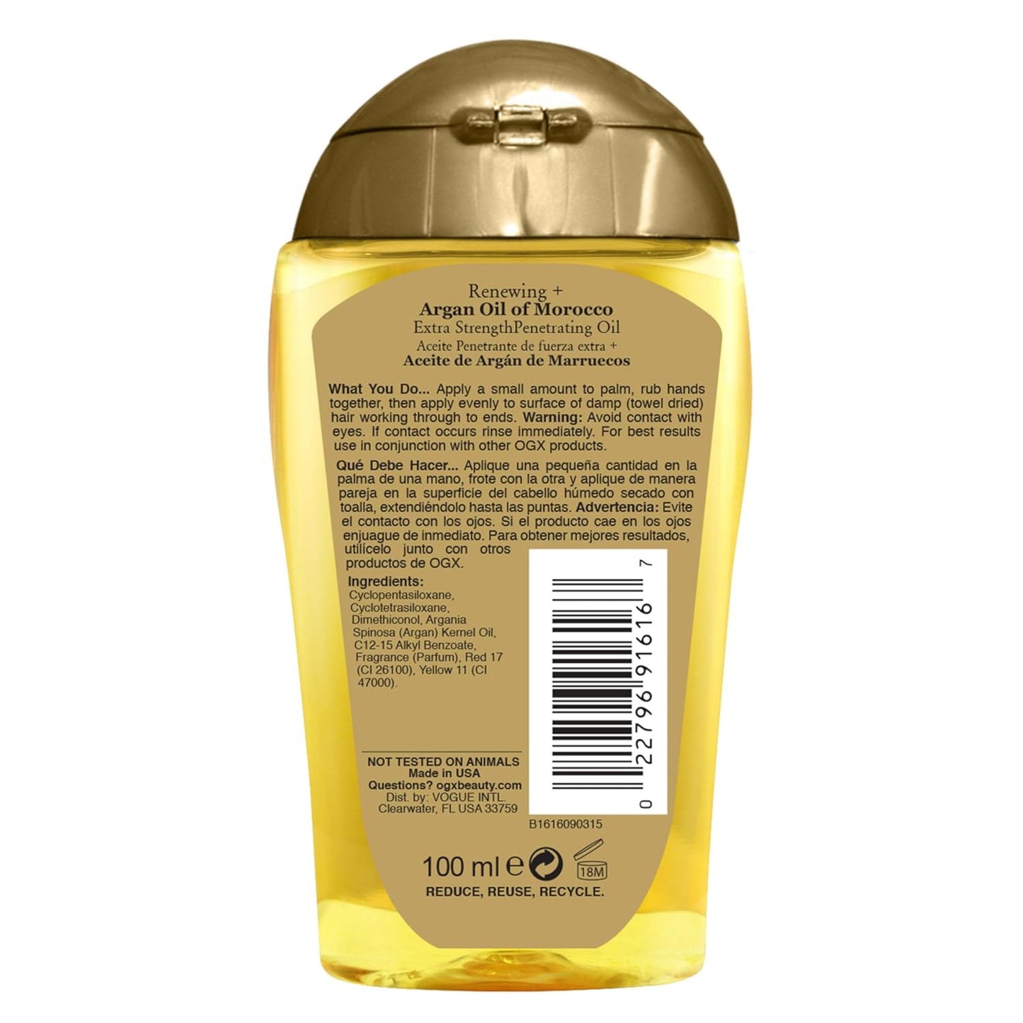 OGX Renewing Argan Oil of Morocco Hair Oil – Intentional Haircare Essential for Damaged Strands, 3.3 Fl Oz Cold-Pressed Serum