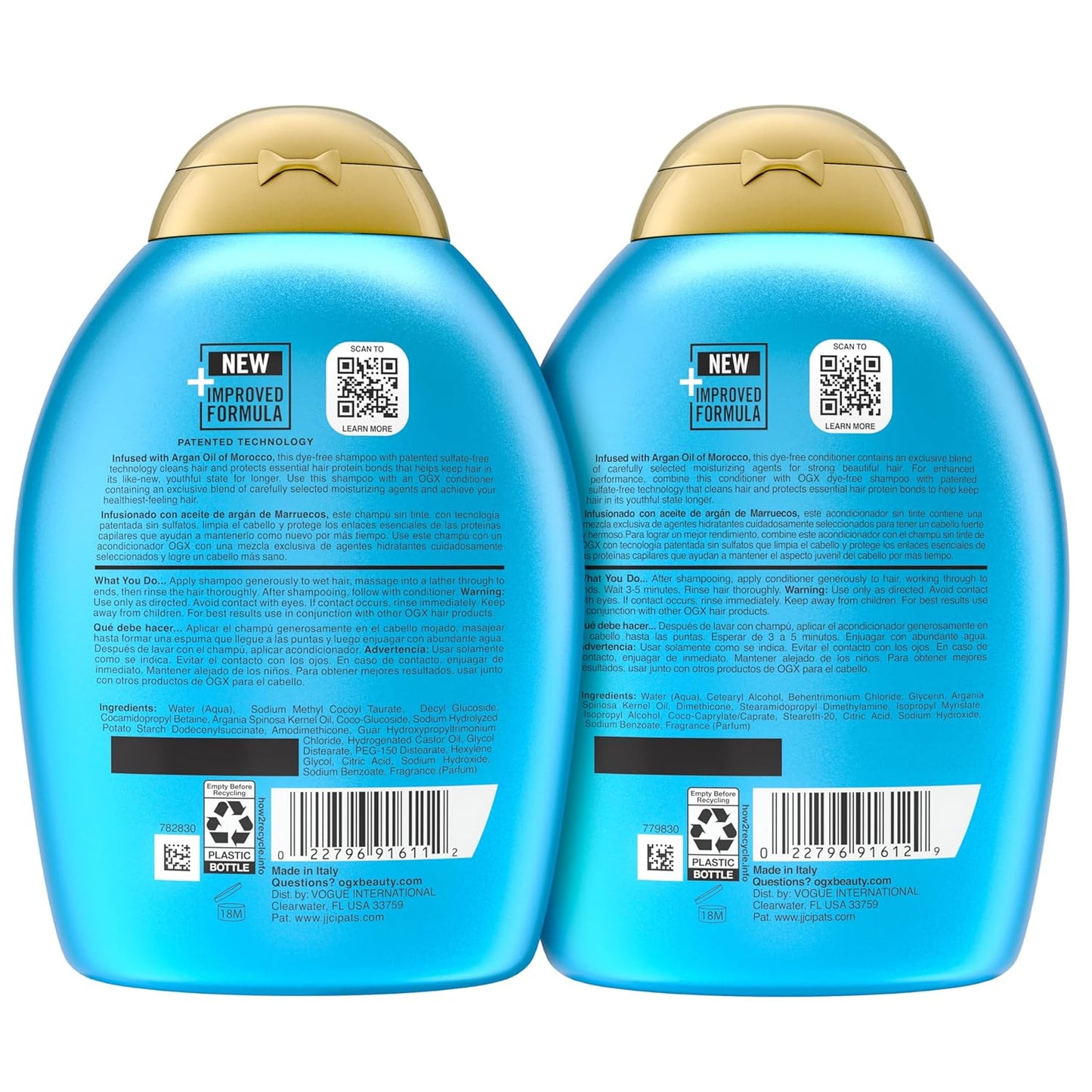 OGX Renewing + Argan Oil of Morocco Shampoo & Conditioner Set – Worry-Free Daily Hair Repair Without Harsh Synthetic Additives, Sulfate-Free 26 fl oz