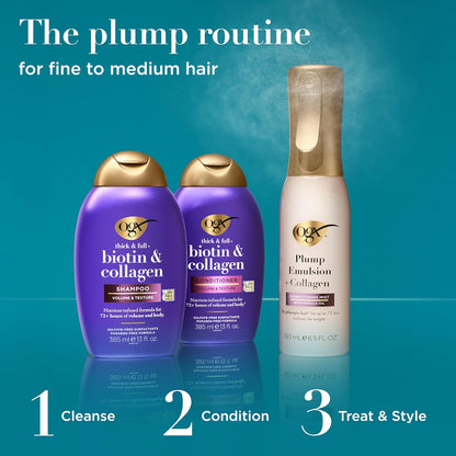 OGX Thick & Full + Biotin and Collagen – High-End Volumizing Hair Care Ritual, Wheat Protein Conditioner and Thickening Shampoo 2-Pack