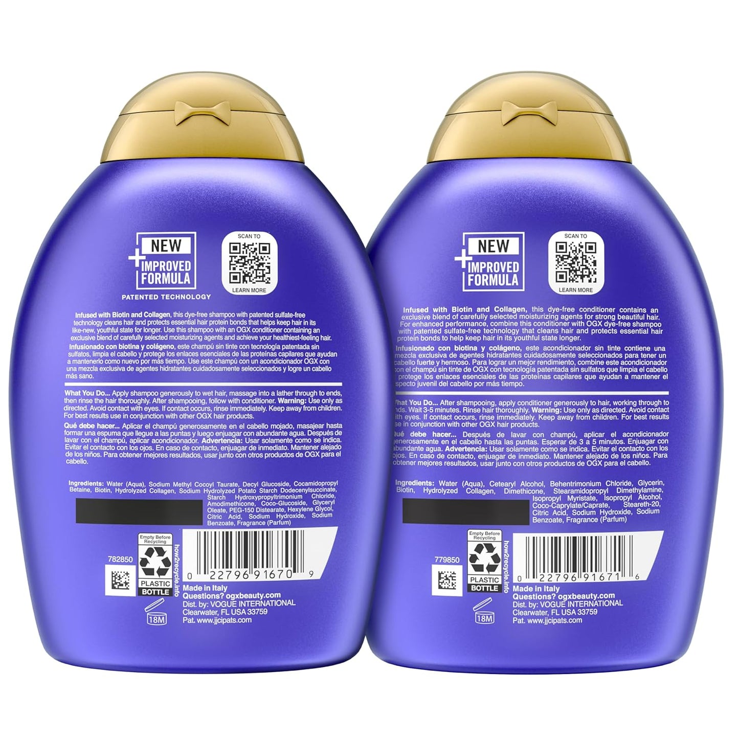 OGX Thick & Full + Biotin and Collagen – High-End Volumizing Hair Care Ritual, Wheat Protein Conditioner and Thickening Shampoo 2-Pack