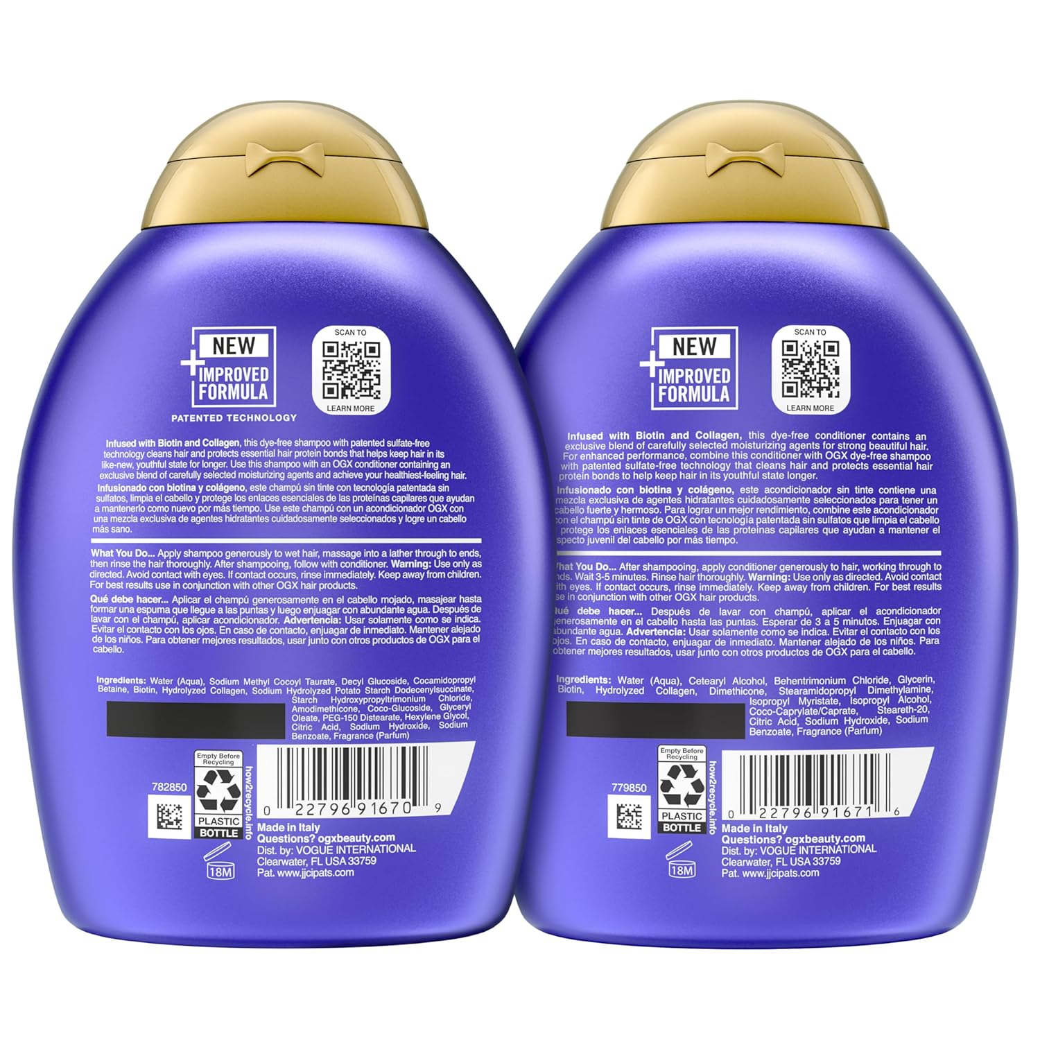 OGX Thick & Full + Biotin and Collagen – High-End Volumizing Hair Care Ritual, Wheat Protein Conditioner and Thickening Shampoo 2-Pack