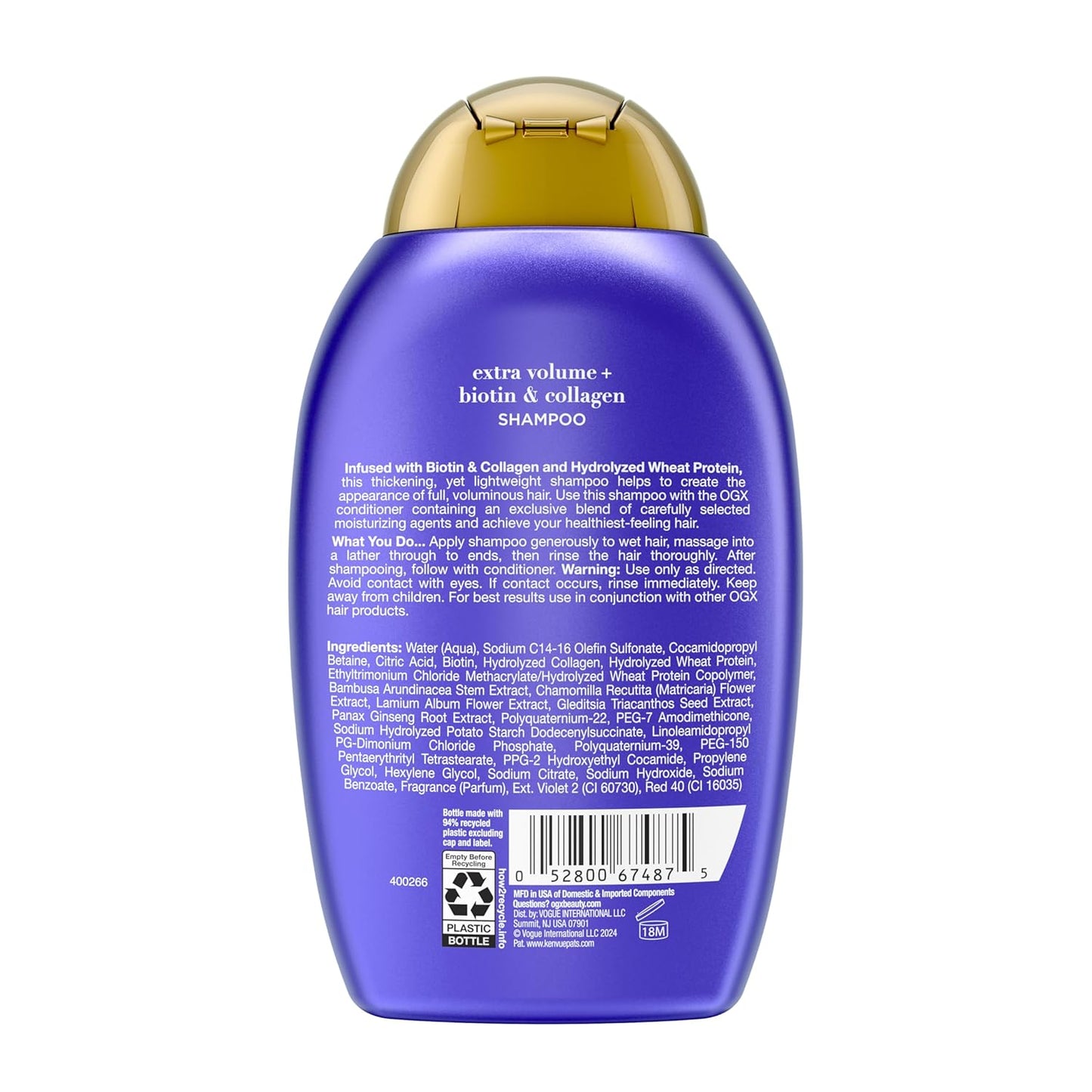 OGX Thick & Full + Biotin Collagen Volumizing Shampoo for Color-Treated Hair – Stress-Relief Shower Scent with Volumizing Benefits, 13 Fl Oz