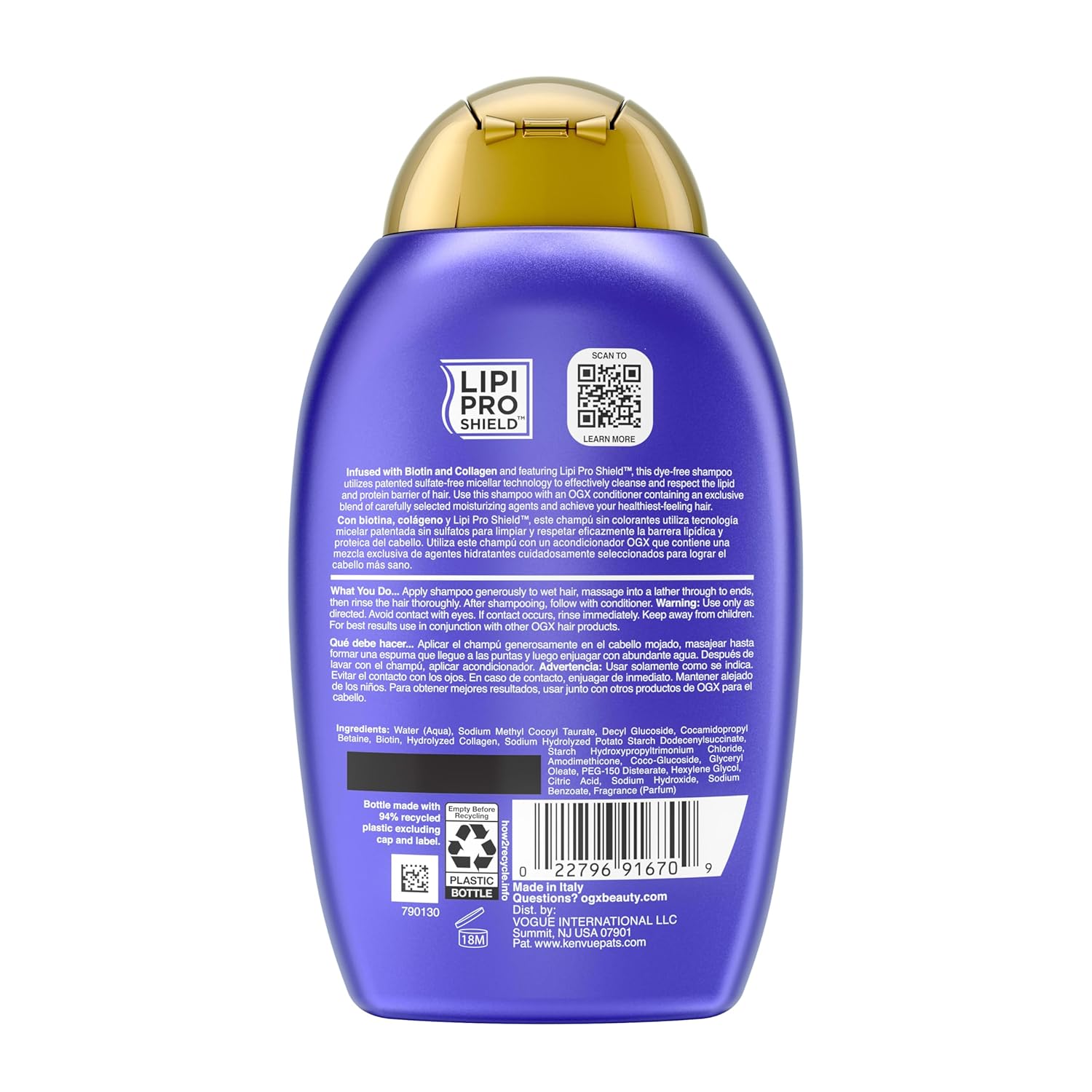 OGX Thick & Full Biotin & Collagen Volumizing Shampoo – Simple Sulfate-Free Wash with One Job: Fullness, 13 fl oz
