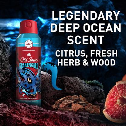 Old Spice Krakengard Body Spray – Mindful Grooming Upgrade for Health-Conscious Men, Aluminum-Free Formula