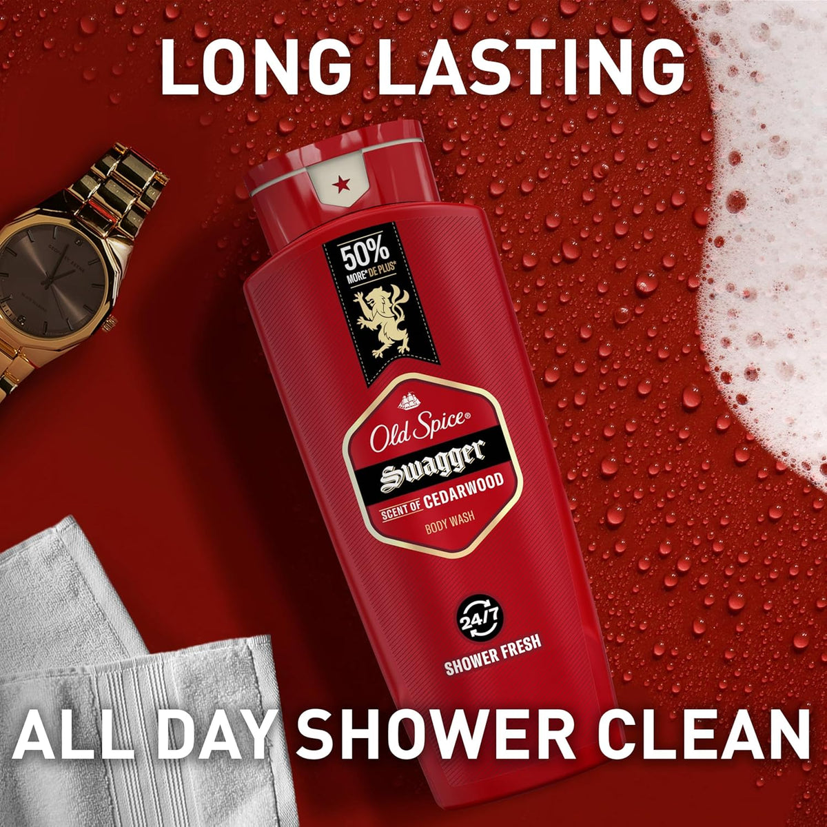 Old Spice Swagger Body Wash 3X Defense 24 oz 6 Pack, Long Lasting Cedarwood Fragrance for Mindful Morning Grooming and Gym Reset