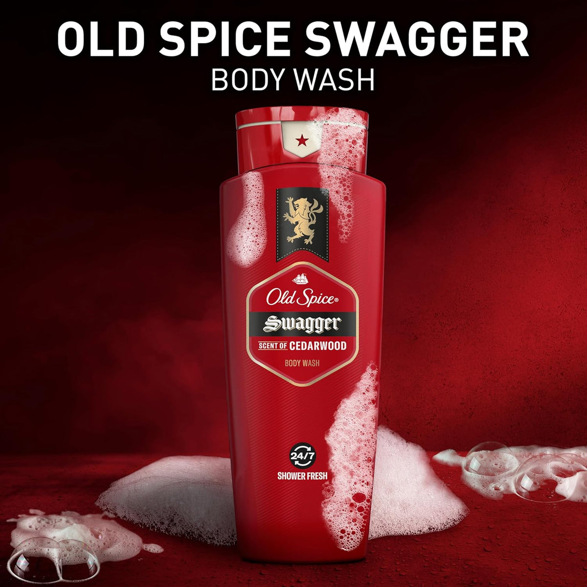 Old Spice Swagger Body Wash 3X Defense 24 oz 6 Pack, Long Lasting Cedarwood Fragrance for Mindful Morning Grooming and Gym Reset