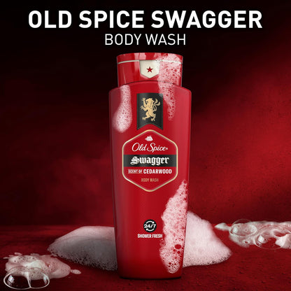 Old Spice Swagger Body Wash 3X Defense 24 oz 6 Pack, Long Lasting Cedarwood Fragrance for Mindful Morning Grooming and Gym Reset