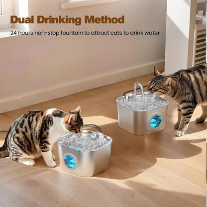 PawPurity AquaStream Metal Spout Fountain – Intentional Home Hydration for Kittens, Uncluttered Stainless Steel Look