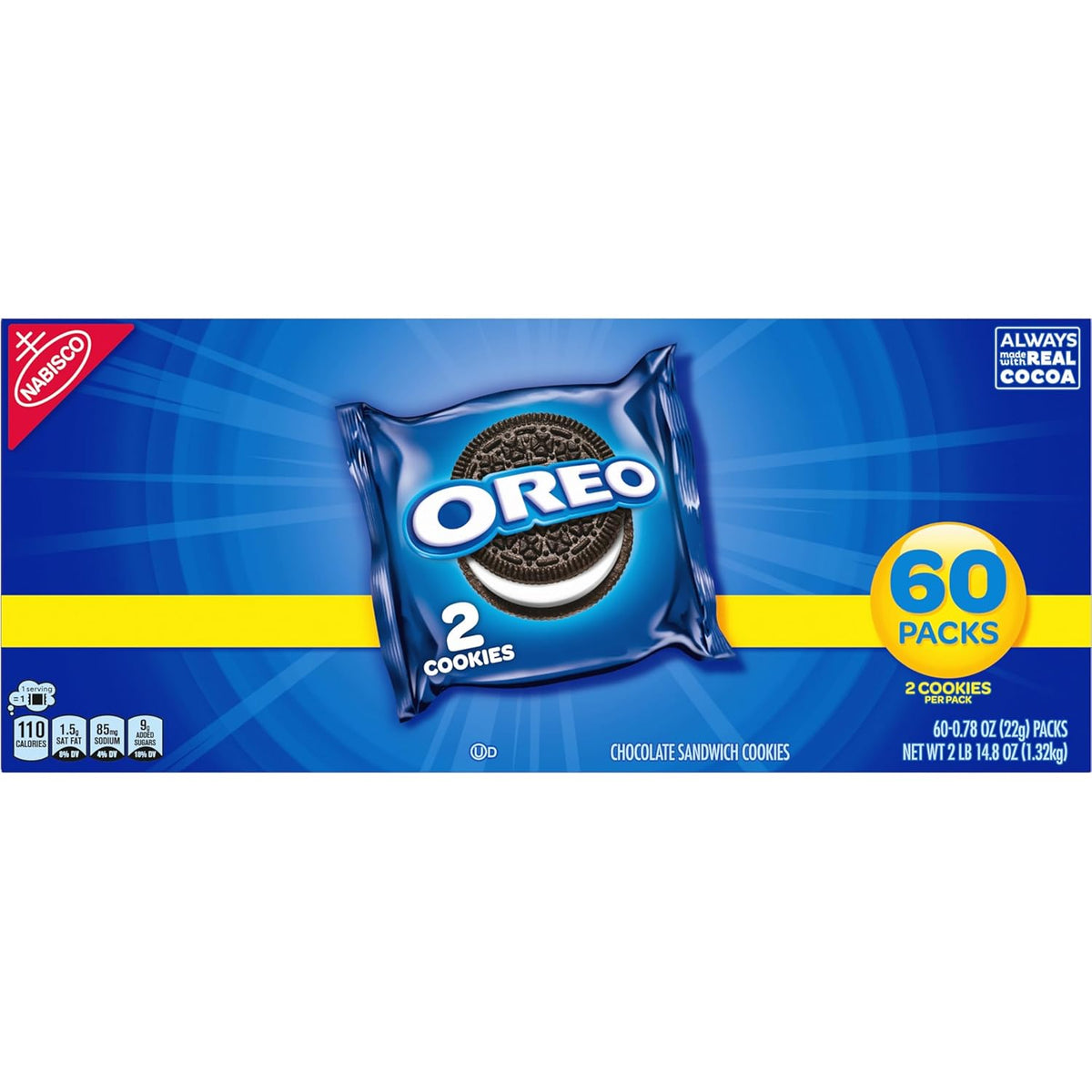 OREO Kosher Cookies, 60-Count Bulk Snack Packs for Workplace Pantries and Shared Breakroom Stocking