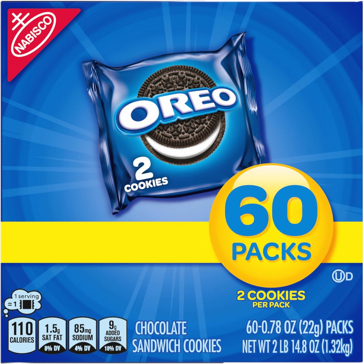 OREO Kosher Cookies, 60-Count Bulk Snack Packs for Workplace Pantries and Shared Breakroom Stocking