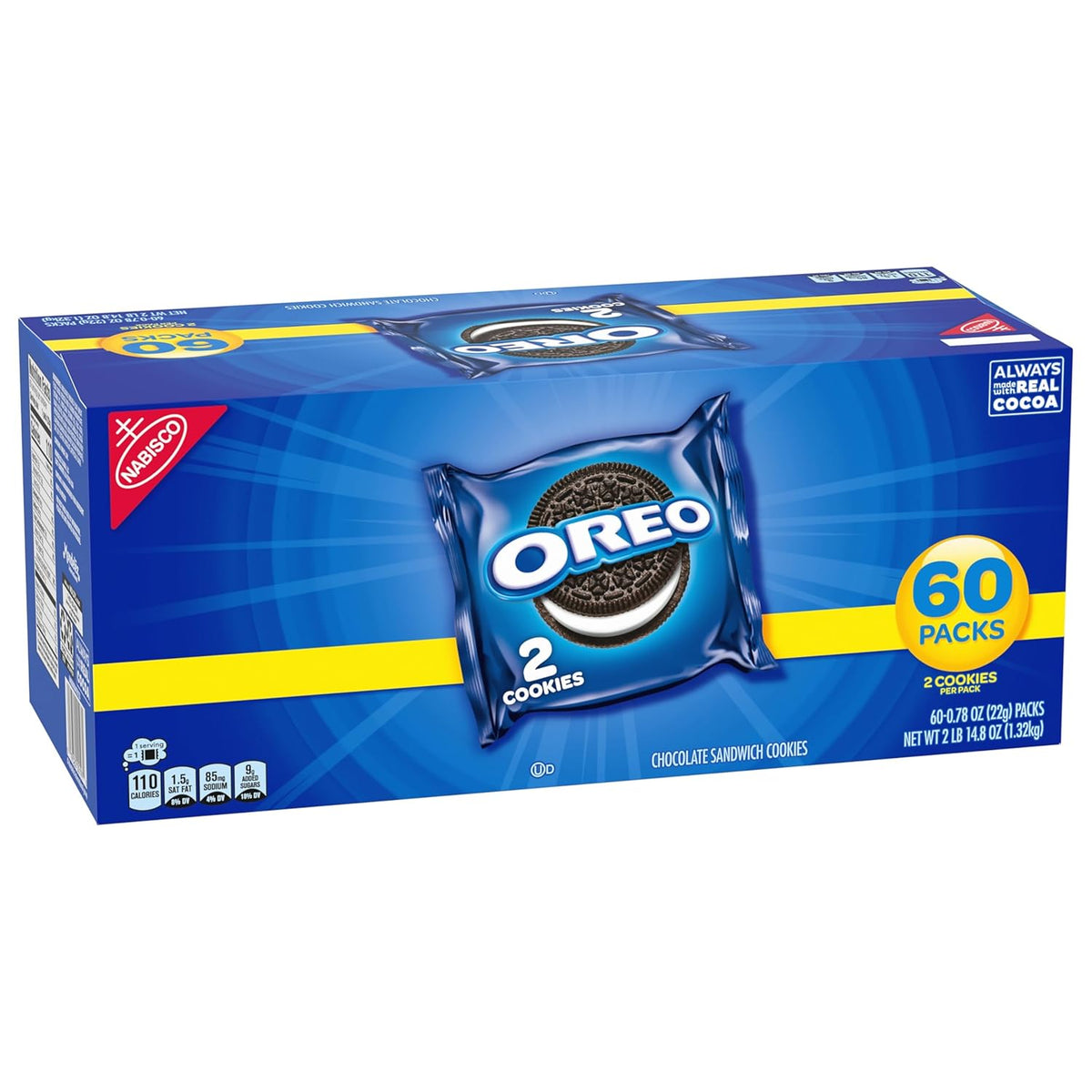 OREO Kosher Cookies, 60-Count Bulk Snack Packs for Workplace Pantries and Shared Breakroom Stocking