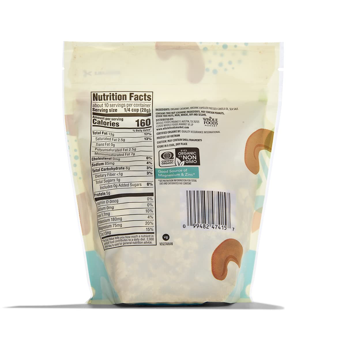 organic cashews are roasted with organic expeller-pressed canola oil