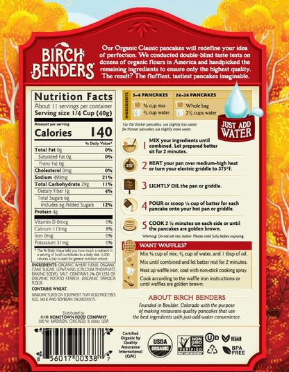 organic classic formulation made with organic wheat flour, organic cane sugar, calcium phosphate, baking soda, salt, potato starch, and tapioca flour