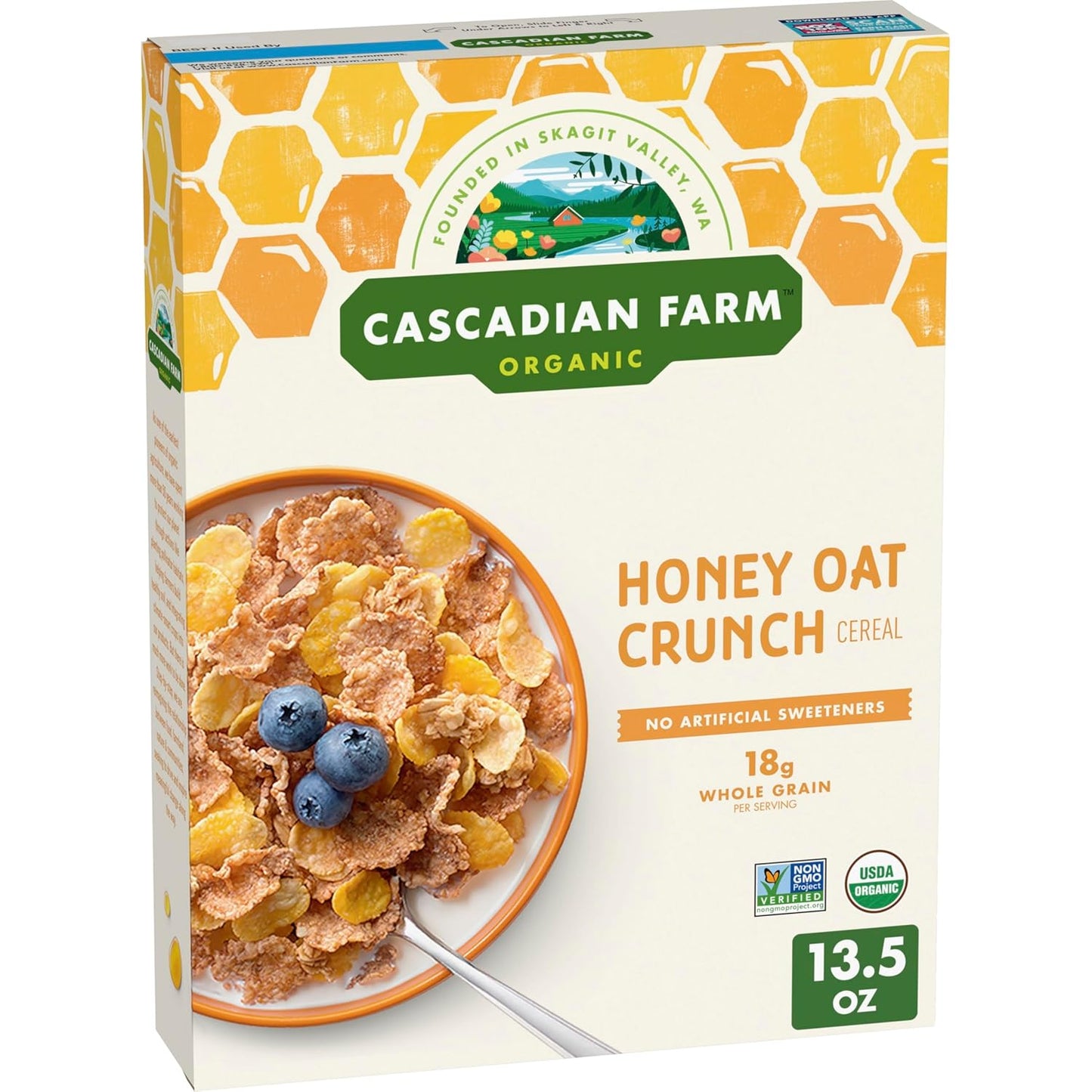 organic crunchy cereal flakes with whole grain wheat, oats, corn, and rice